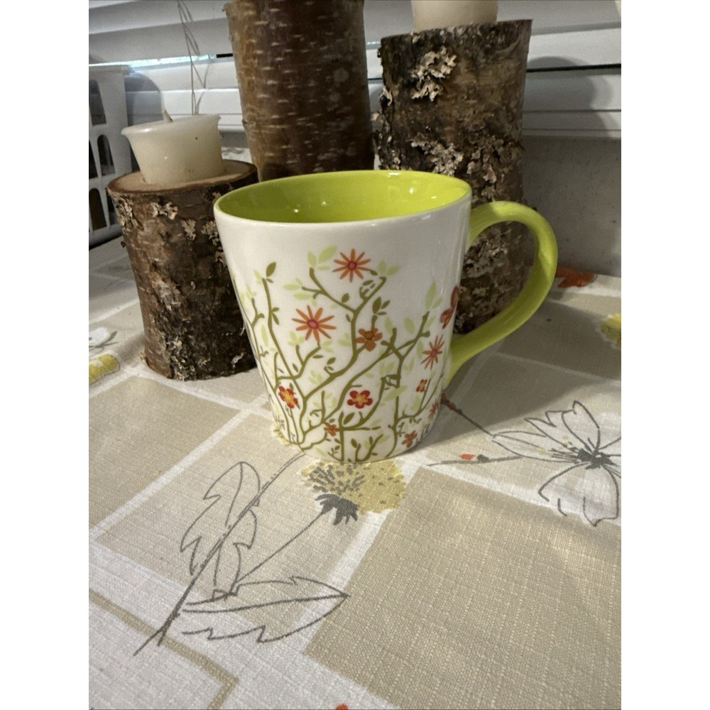Starbucks Coffee Spring Butterfly Floral Flowers White Green Cup 2007 Mug 12 oz